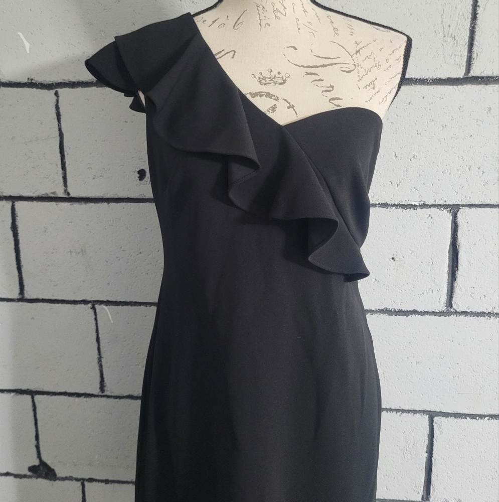 Calvin Klein Black One-Shoulder Ruffle Dress - Picture 2 of 7